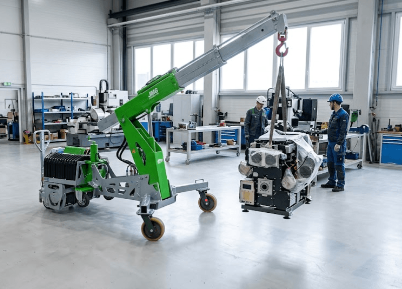 mini grue électrique JMG GREENLIFTER 0.9T sur chantier intérieur